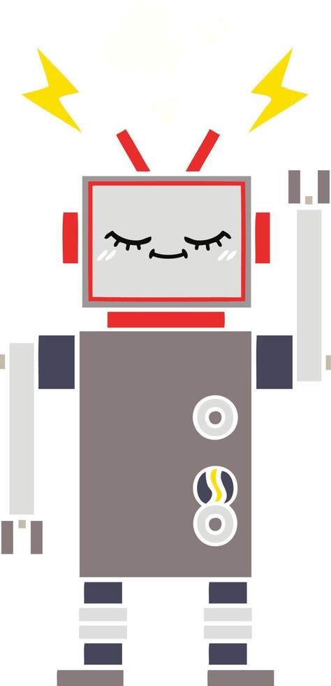 flat color retro cartoon dancing robot vector