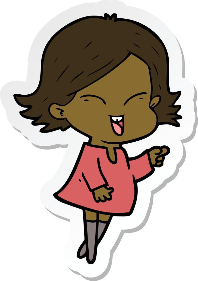 sticker of a happy cartoon girl vector