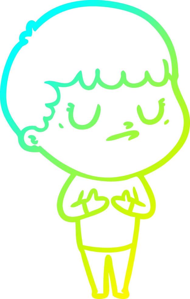 cold gradient line drawing cartoon grumpy boy vector