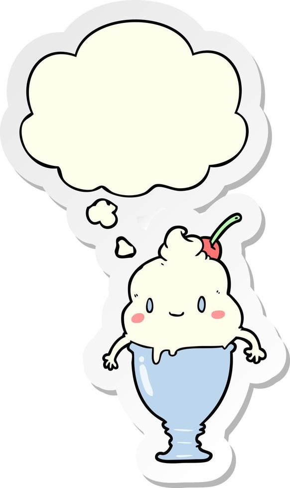 cute cartoon ice cream and thought bubble as a printed sticker vector