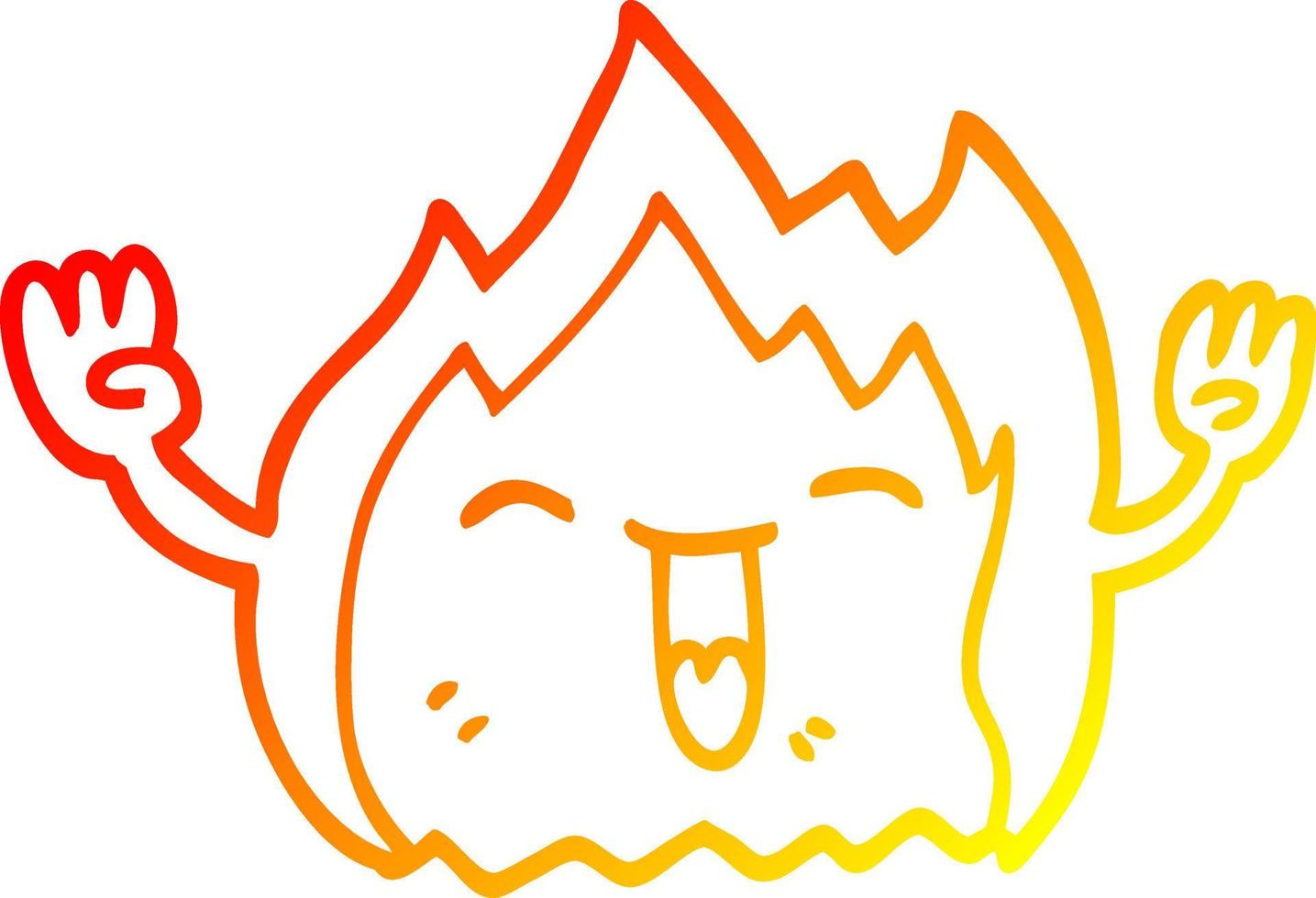 warm gradient line drawing cartoon happy red flame vector