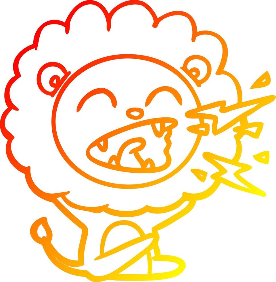 warm gradient line drawing cartoon roaring lion vector