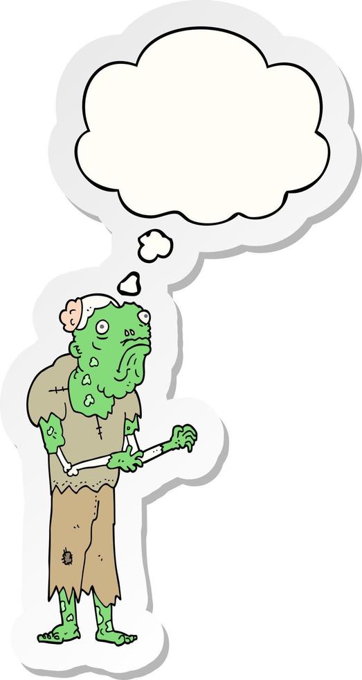 cartoon zombie and thought bubble as a printed sticker vector