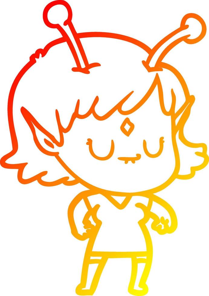 warm gradient line drawing cartoon alien girl vector