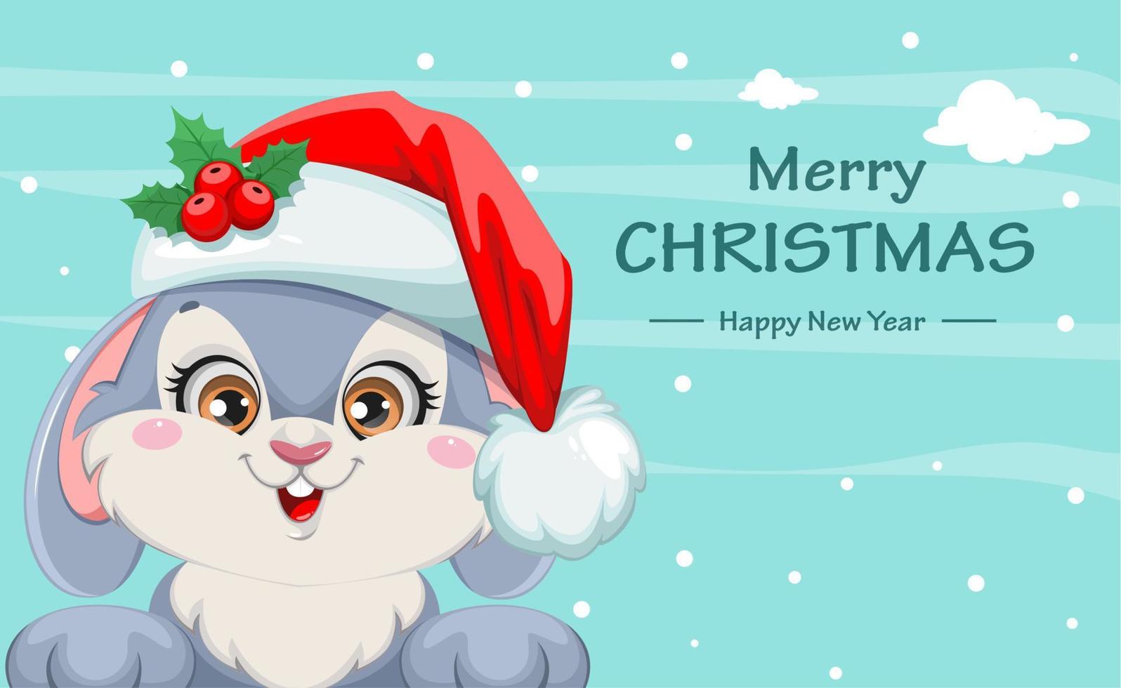 Merry Christmas and Happy New Year. Cartoon rabbit vector