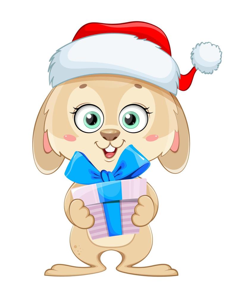 Merry Christmas and Happy New Year. Cartoon rabbit vector