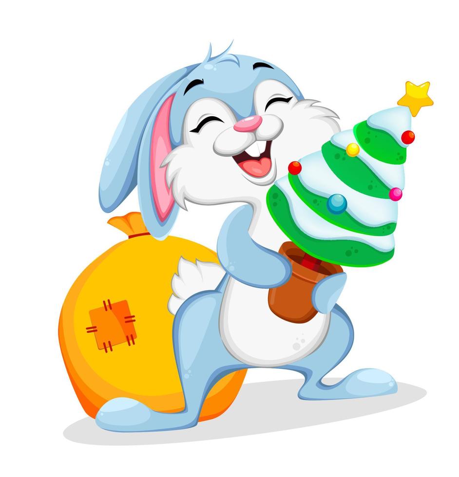 Merry Christmas and Happy New Year. Cartoon rabbit vector