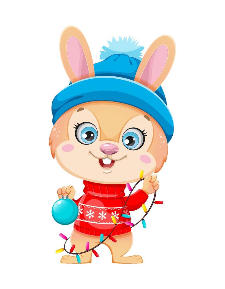 Merry Xmas and Happy New year. Cute cartoon rabbit vector