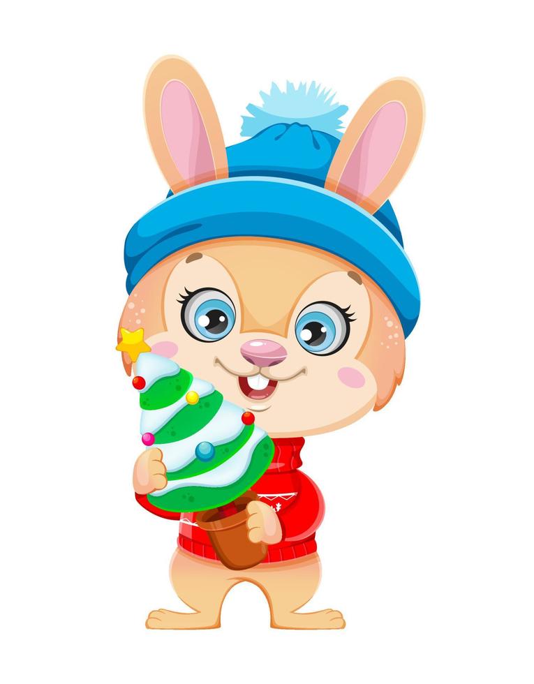 Merry Xmas and Happy New year. Cute cartoon rabbit vector