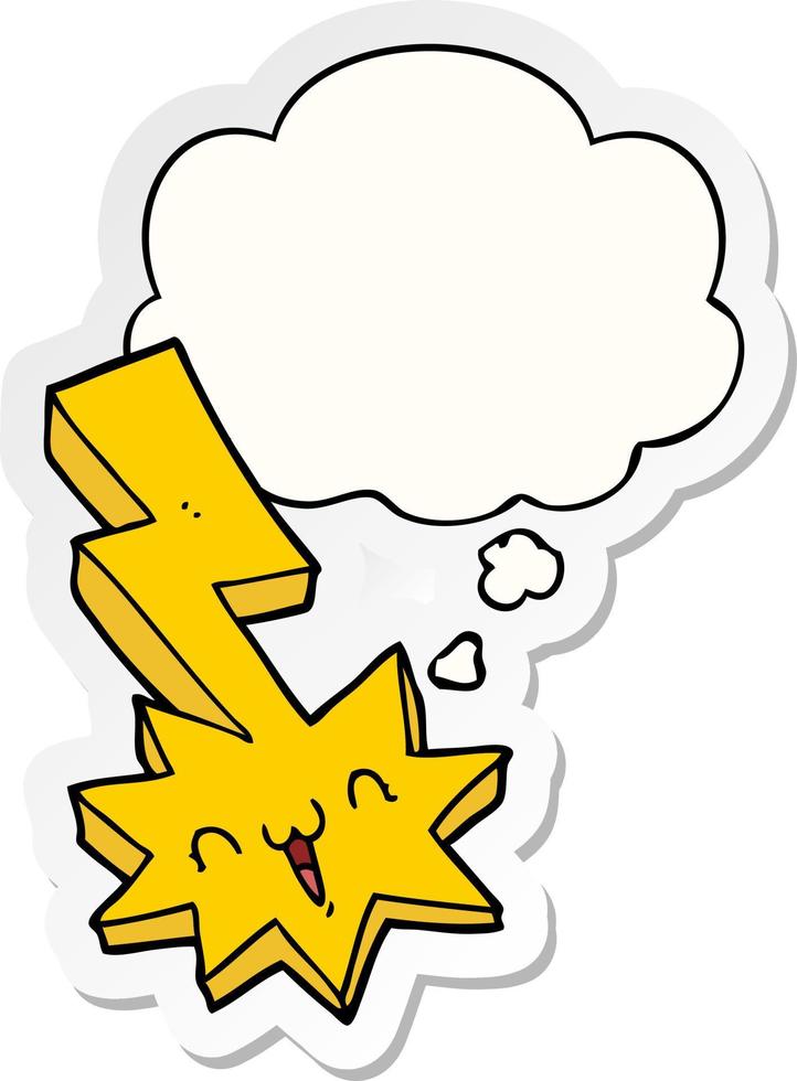 cartoon lightning bolt and thought bubble as a printed sticker vector