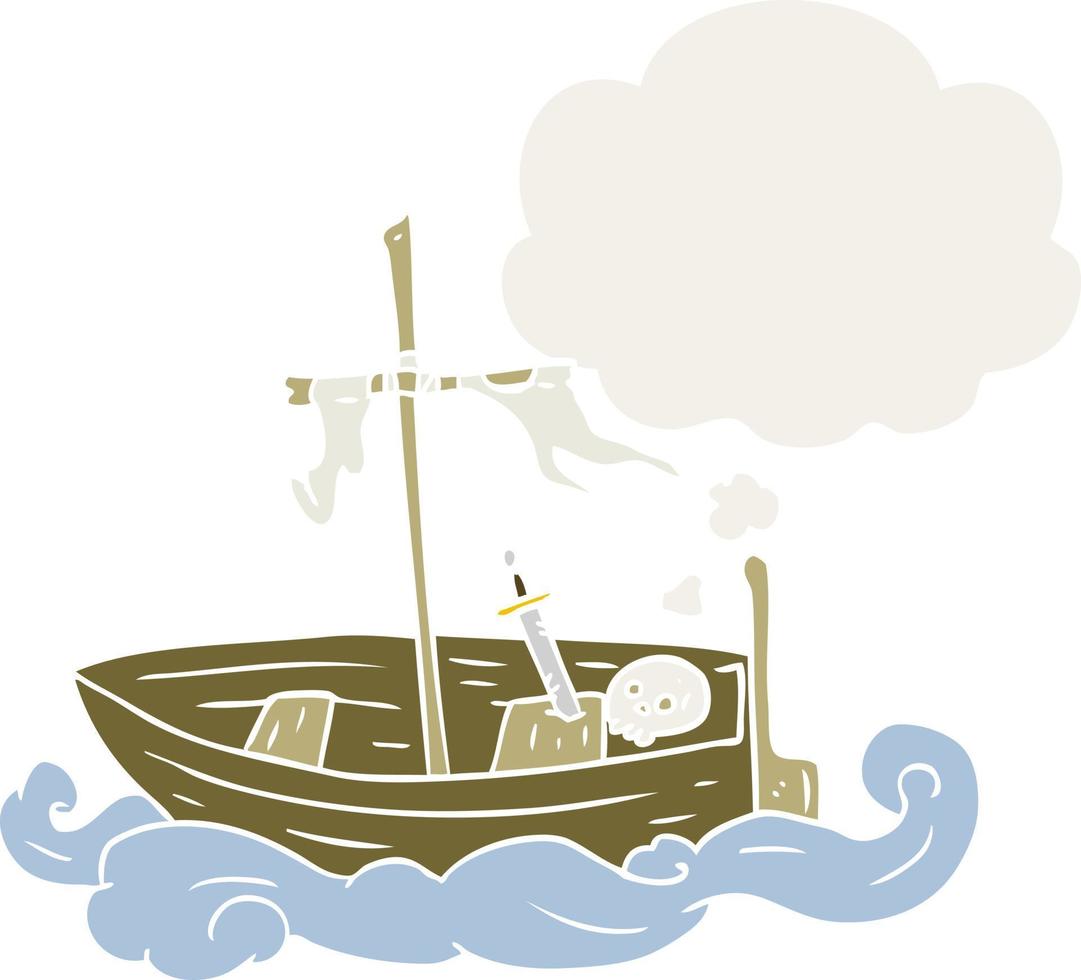 caricatura, viejo, barco, y, pensamiento, burbuja, en, estilo retro vector