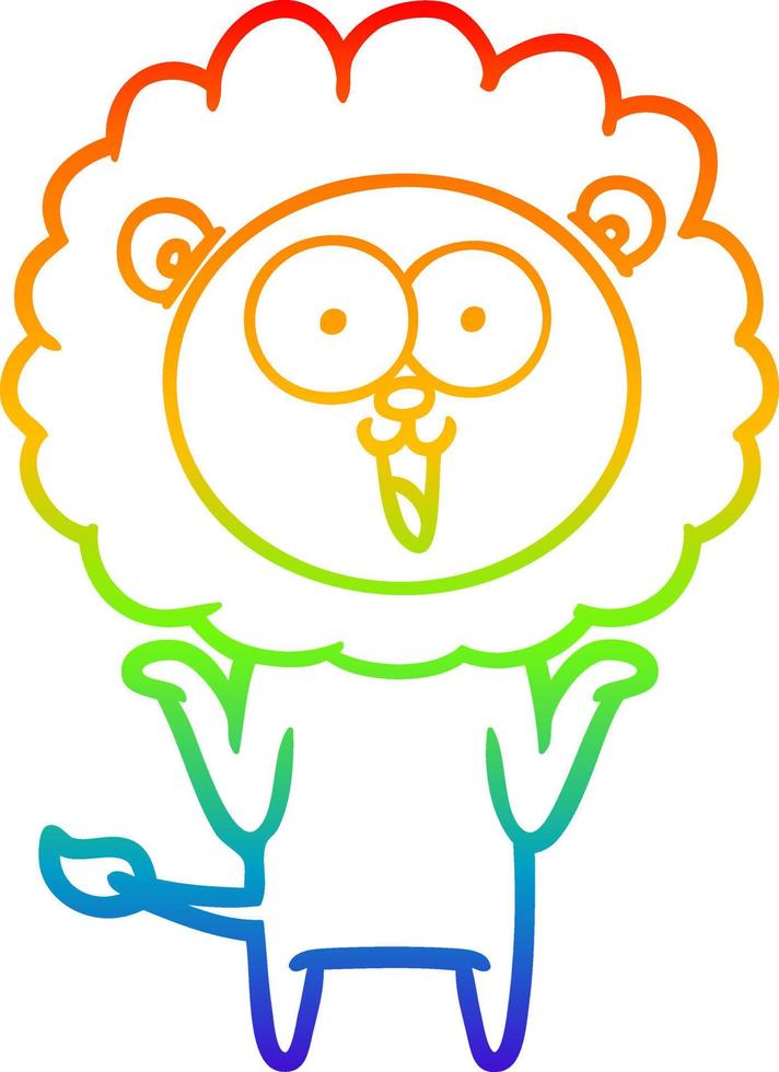 rainbow gradient line drawing happy cartoon lion vector