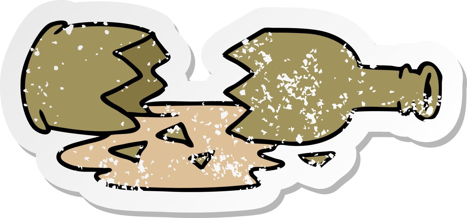 distressed sticker cartoon doodle of a broken bottle vector