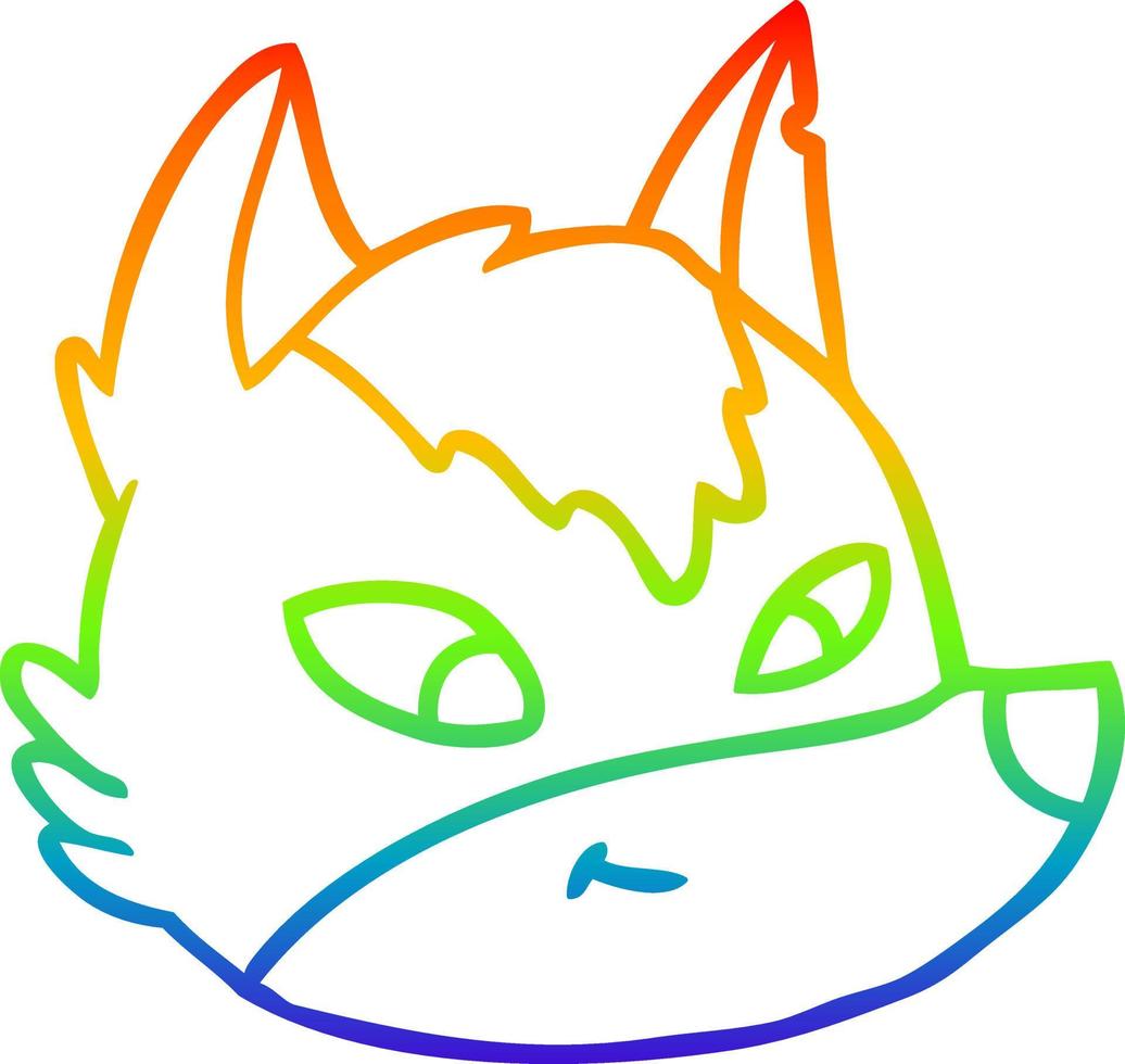rainbow gradient line drawing cartoon wolf face vector