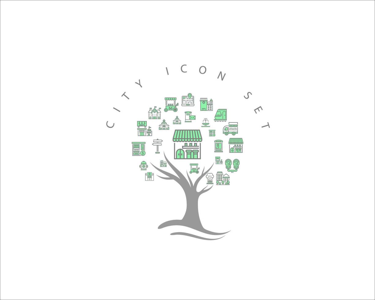 city icon set design vector