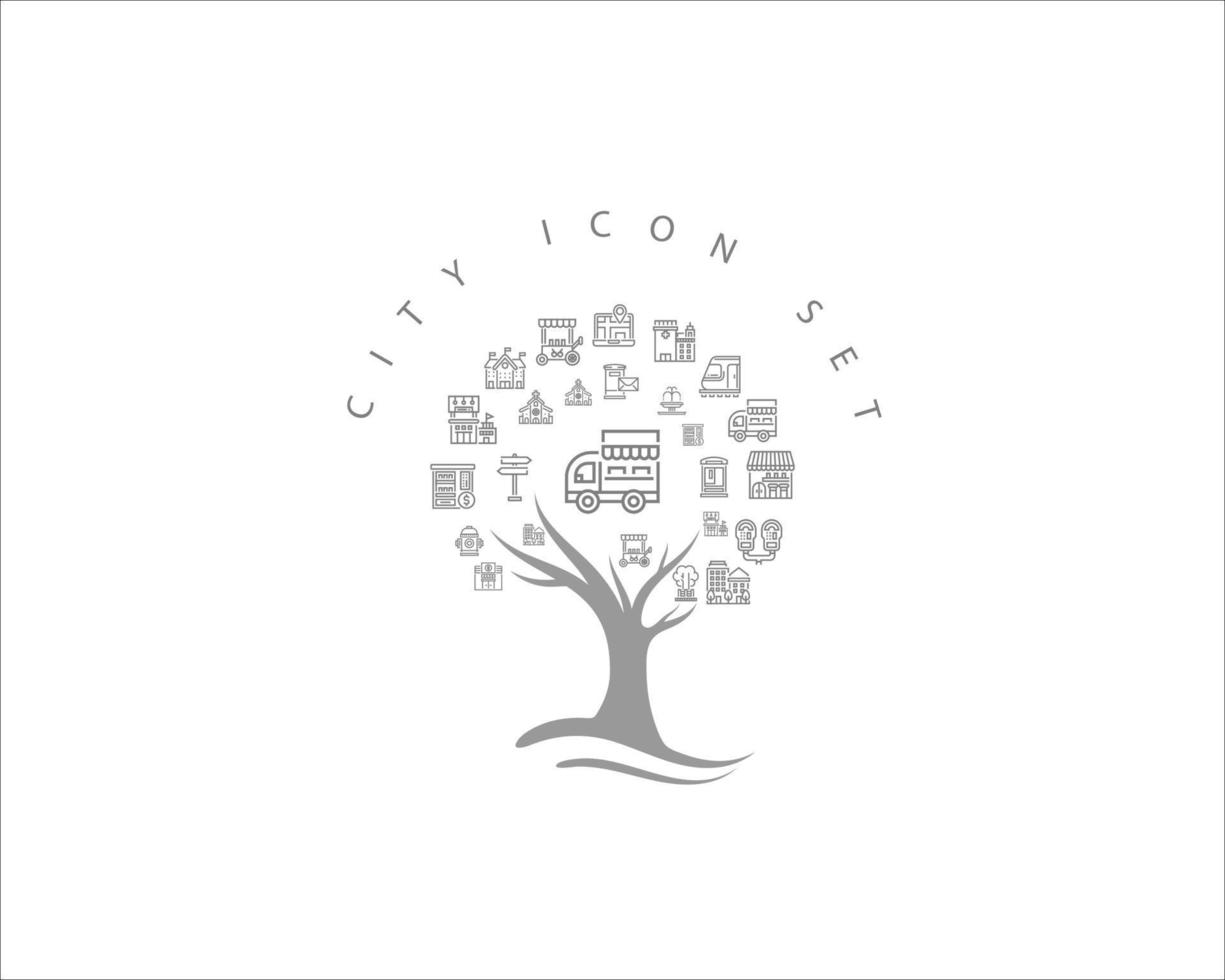 diseño de conjunto de iconos de ciudad vector