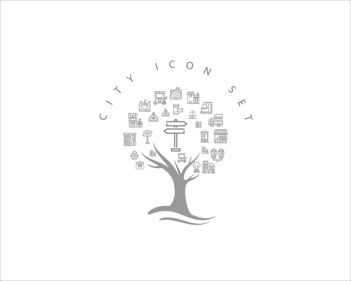 city icon set design vector