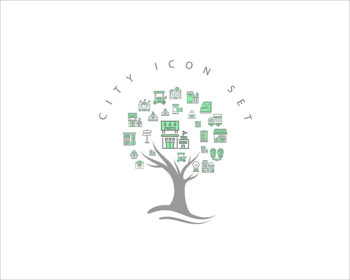 diseño de conjunto de iconos de ciudad vector