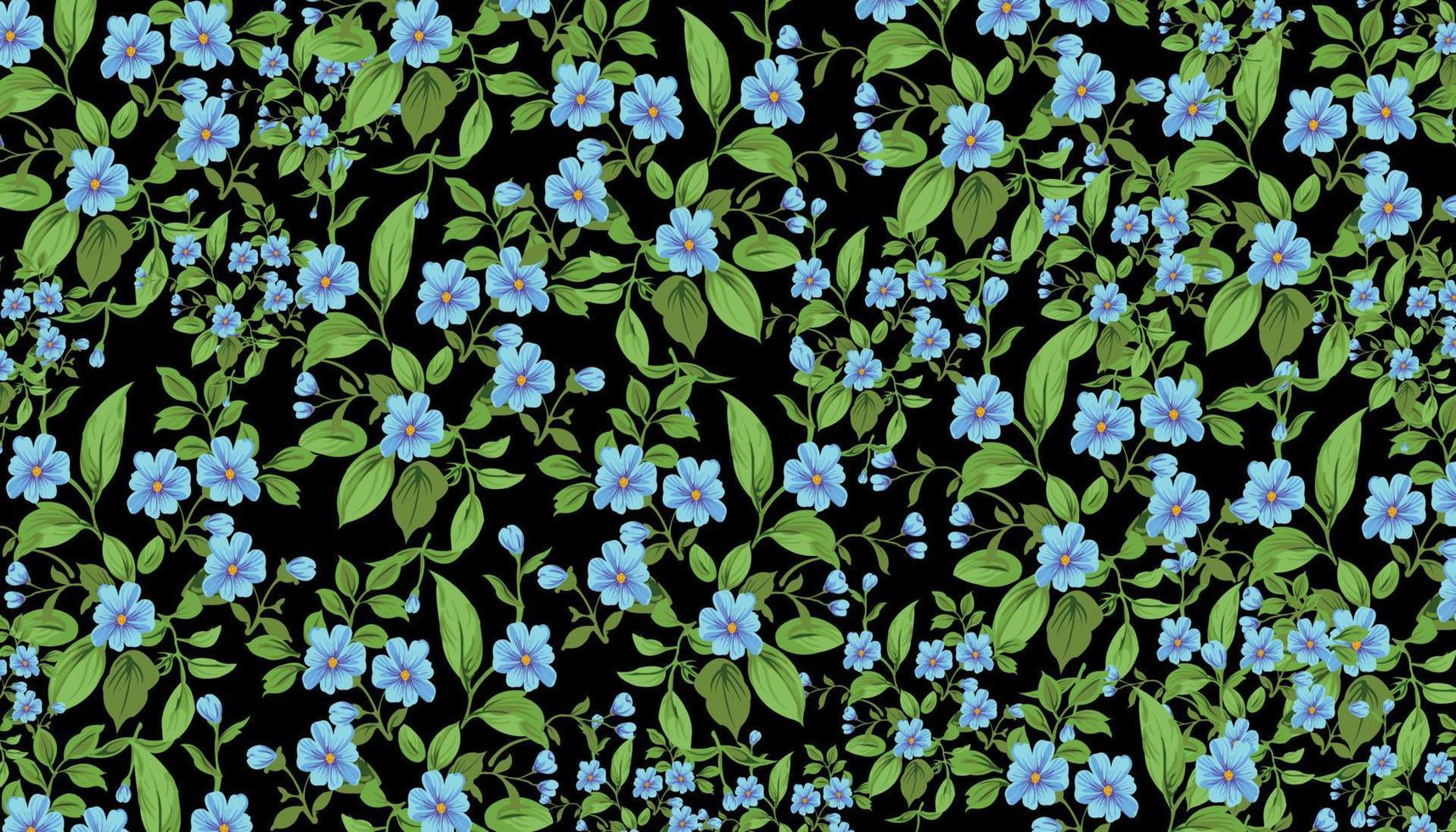 Flower seamless pattern with abstract floral branches with leaves, blossom flowers and berries. vector