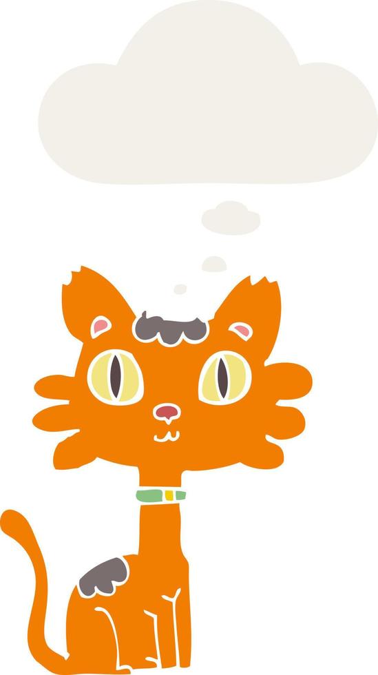 gato de dibujos animados y burbuja de pensamiento en estilo retro vector