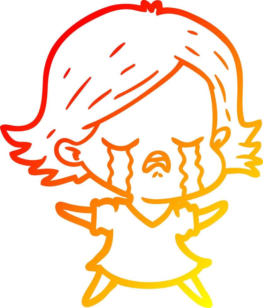 warm gradient line drawing cartoon girl crying vector