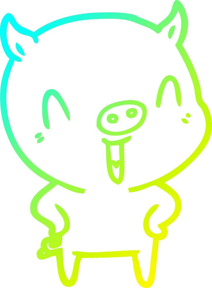 cold gradient line drawing happy cartoon pig vector