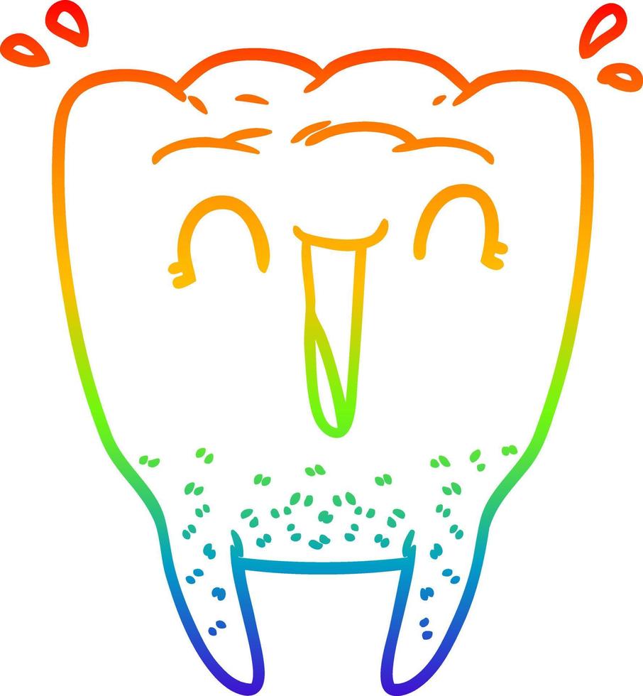 rainbow gradient line drawing cartoon happy tooth vector