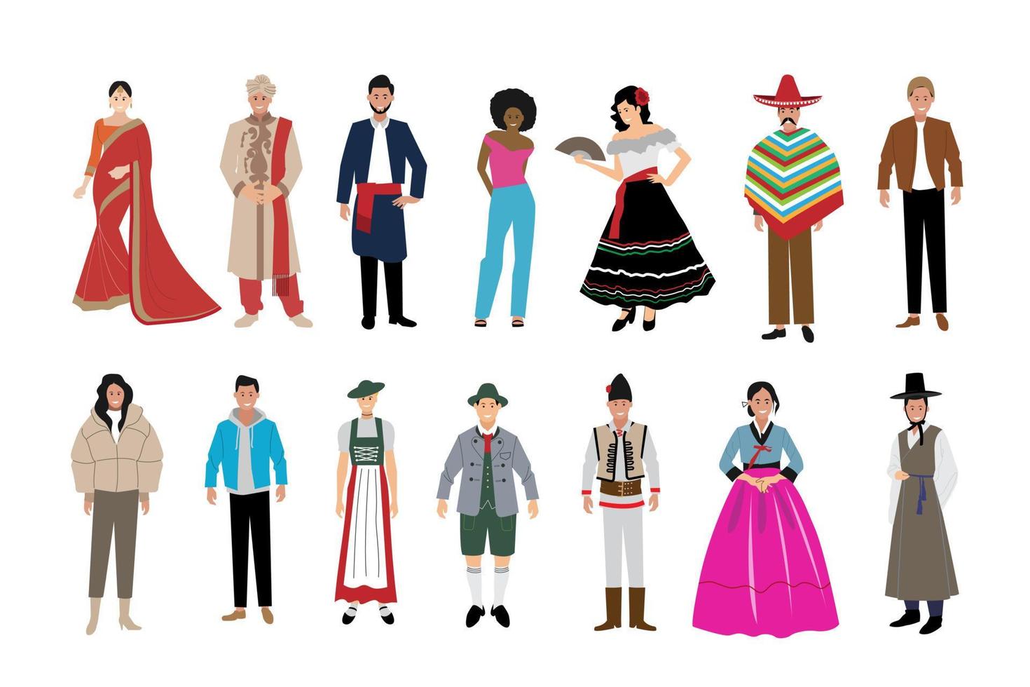 Multicultural people crowd. Diverse person group, isolated multi ethnic community portrait. Different nationality. Vector illustration characters