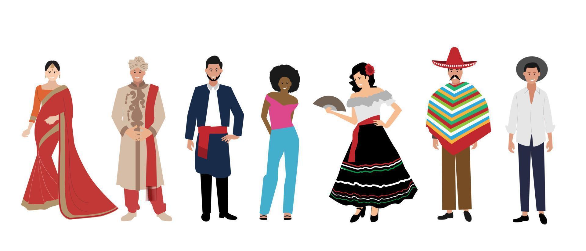 Multicultural people crowd. Diverse person group, isolated multi ethnic community portrait. Different nationality. Vector illustration characters