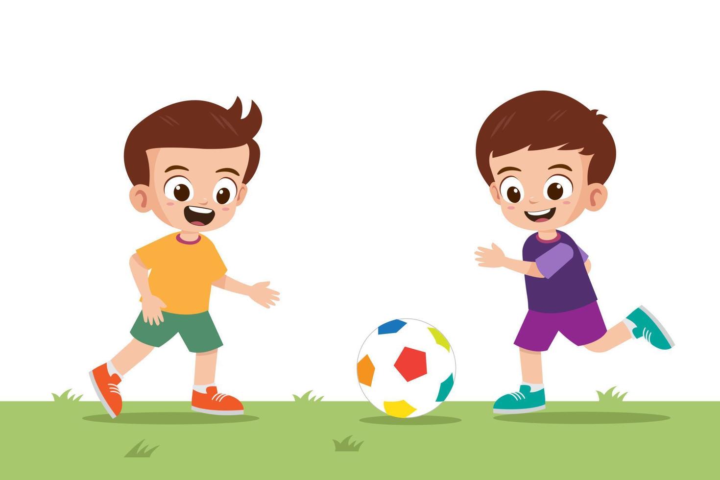 Two cute boys playing football in the park vector illustration