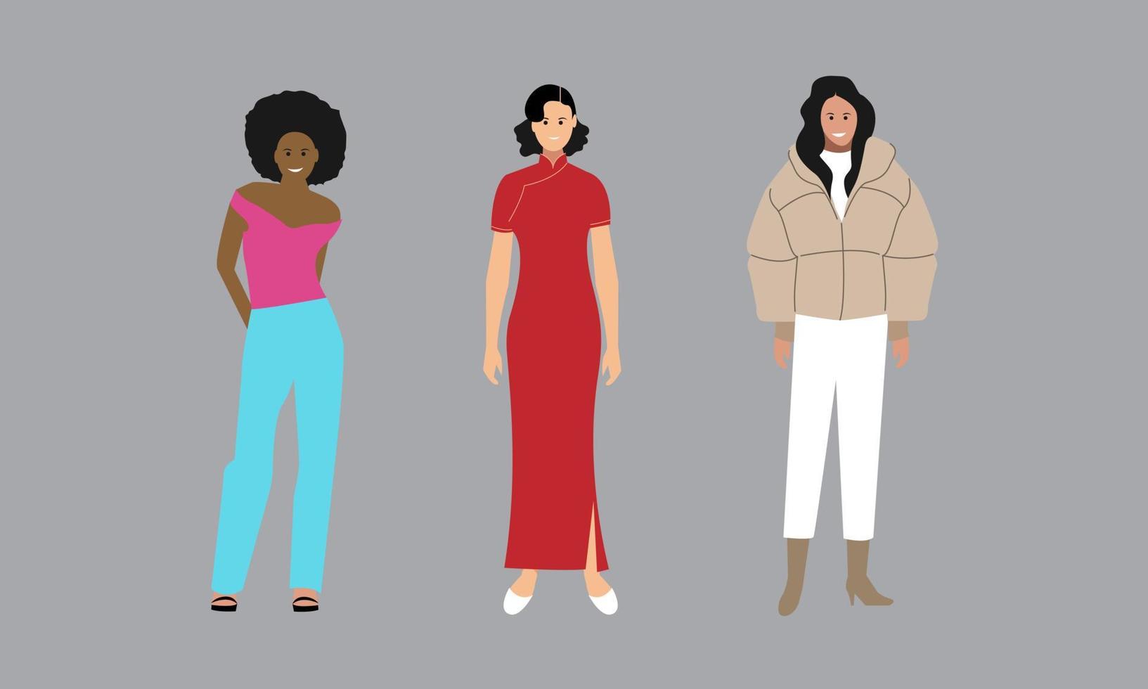 mujeres multiétnicas juntas, diversidad o ilustración vectorial multicultural vector