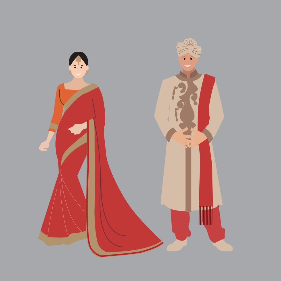 Traditional Indian man and woman clothing vector illustration