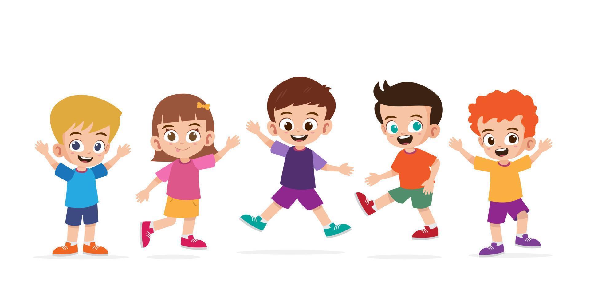 grupo de niños dando la bienvenida juntos y sonríe ilustración vectorial vector