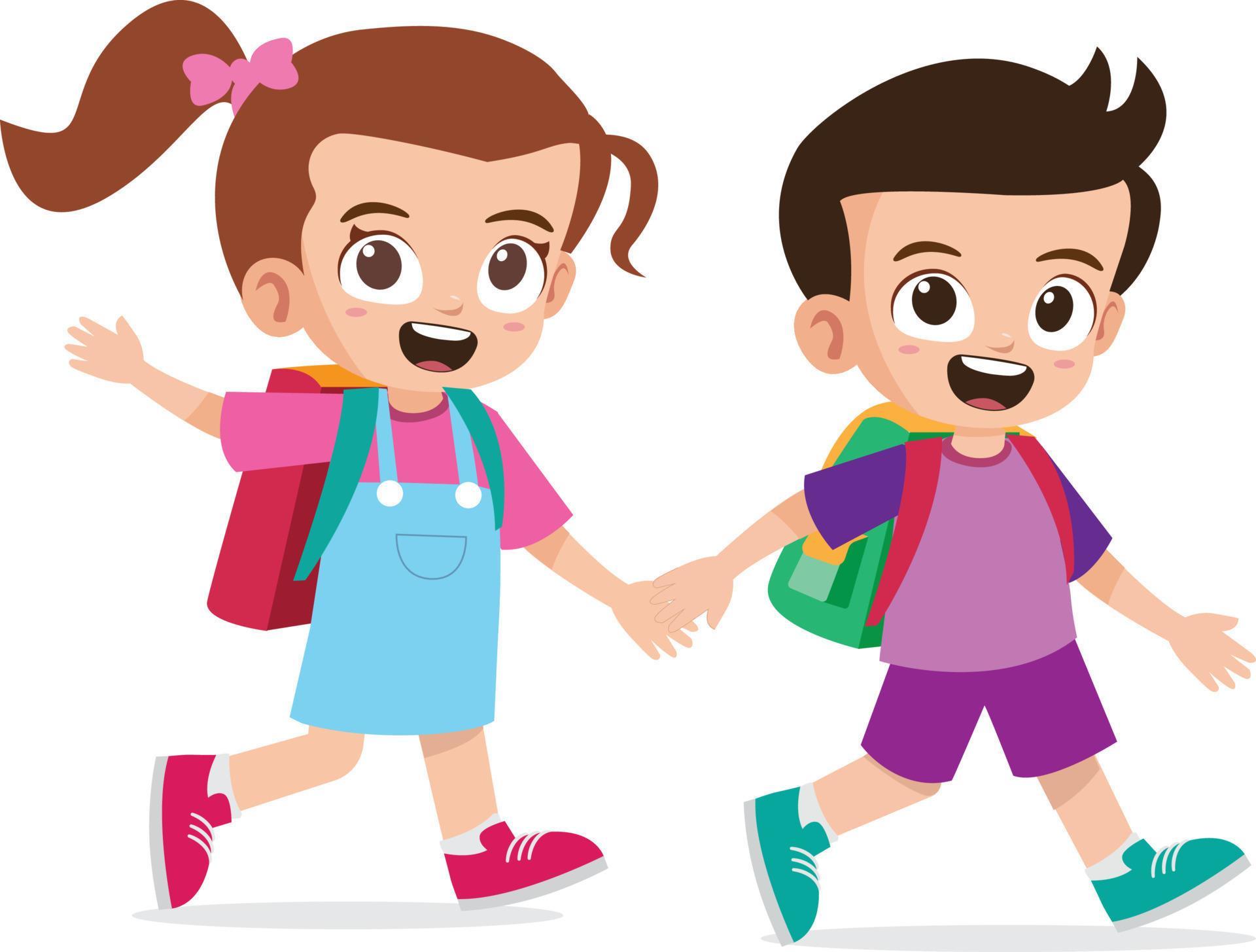 Cute kid boy and girl holding hand and go to school together 10640503