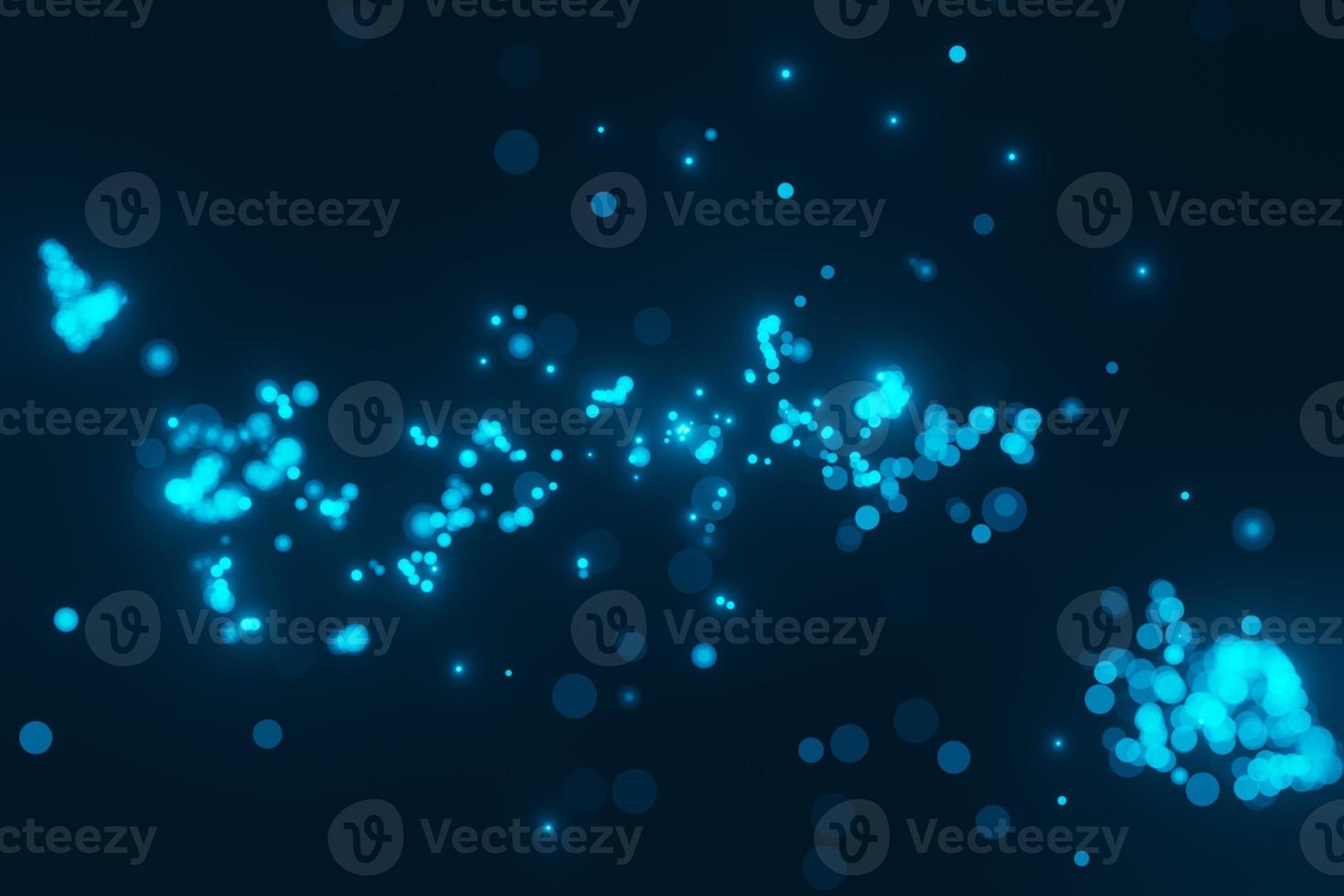 abstract Blue glowing particles blurred on dark background 3D rendering photo