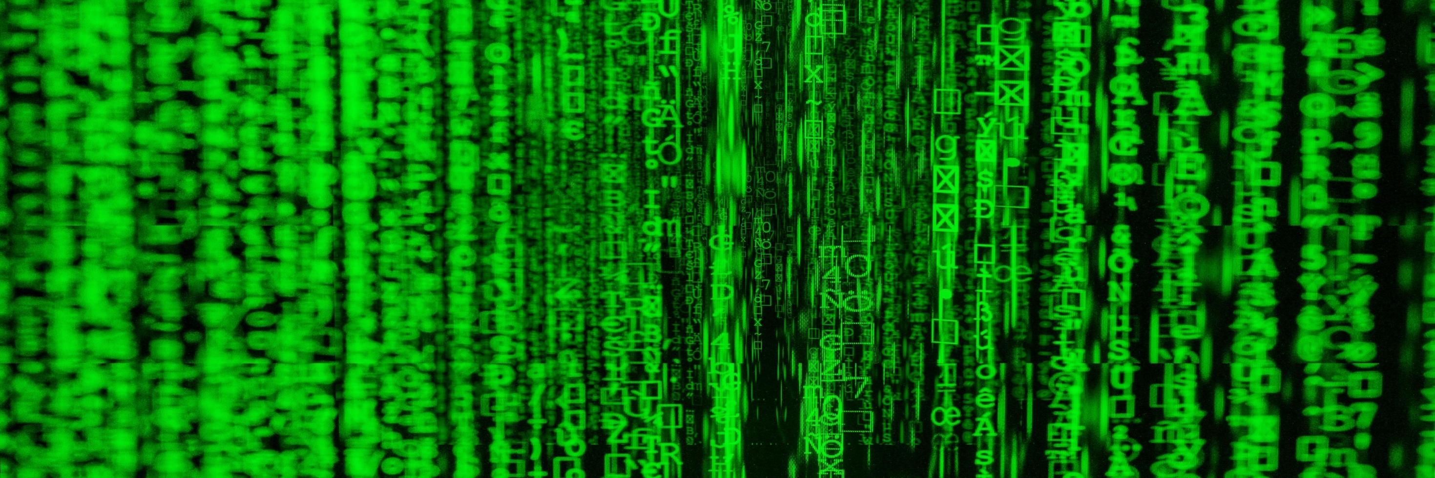 Abstract Futuristic green matrix Binary digital data panorama background 3D rendering photo