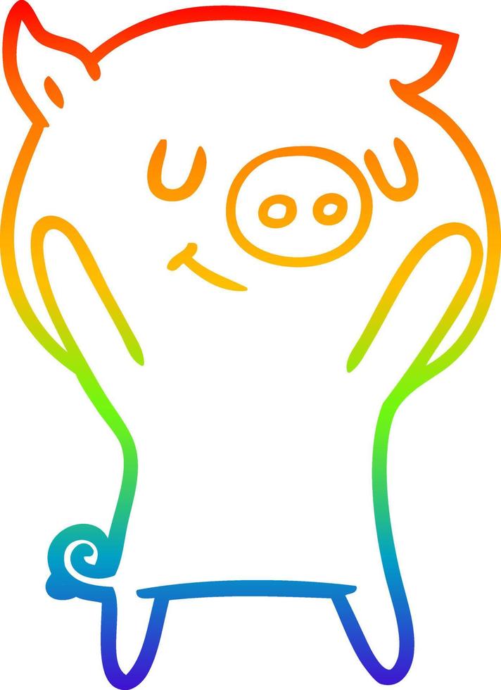 rainbow gradient line drawing happy cartoon pig vector