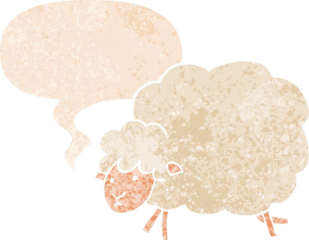cartoon sheep and speech bubble in retro textured style vector