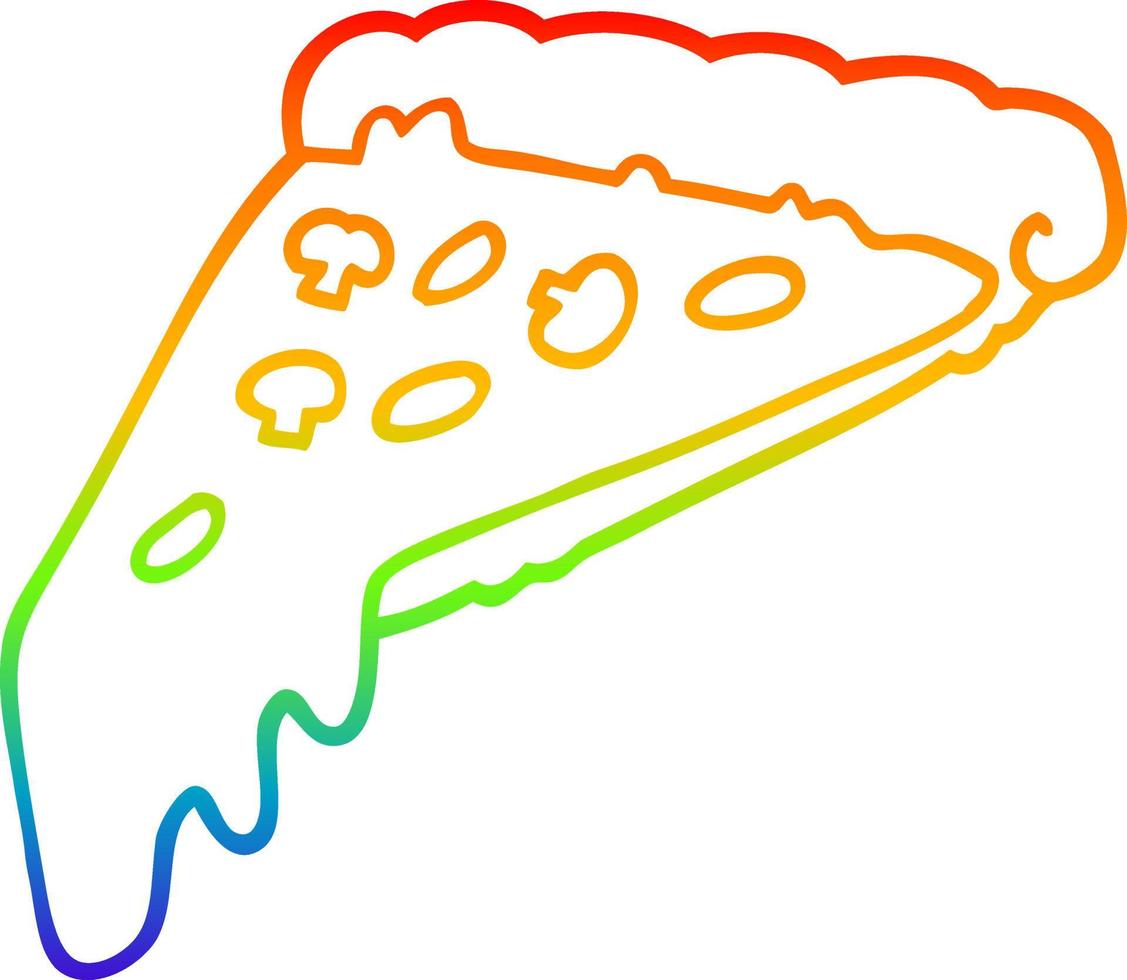 rainbow gradient line drawing cartoon pizza slice vector