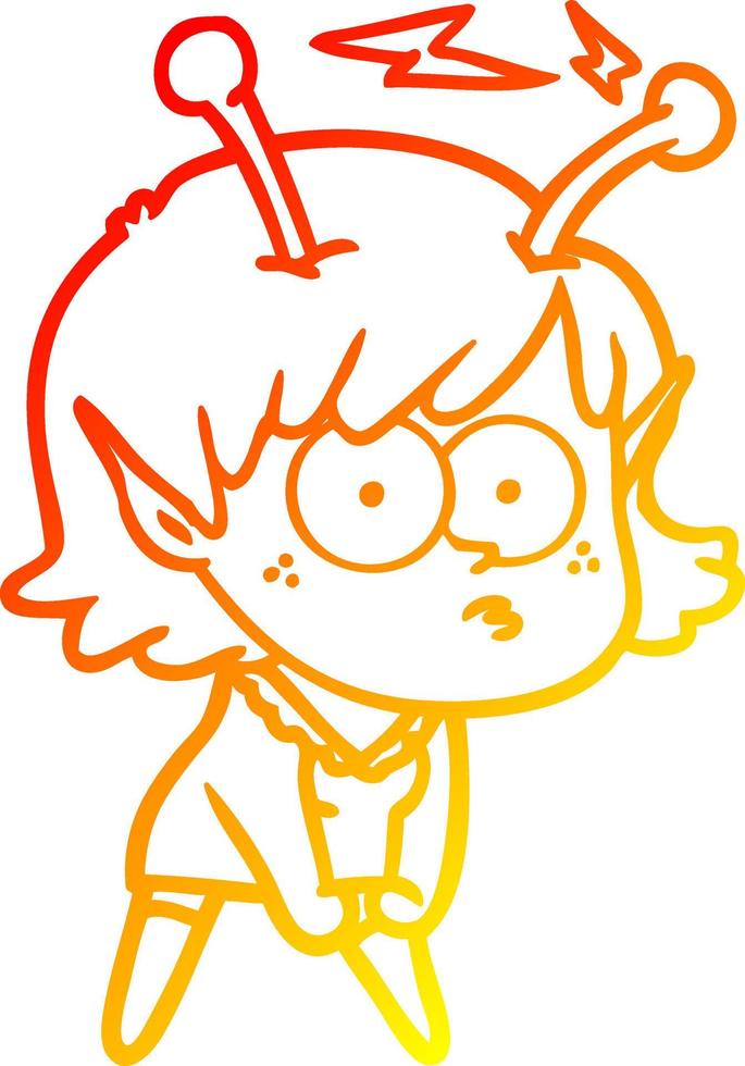 warm gradient line drawing cartoon alien girl vector