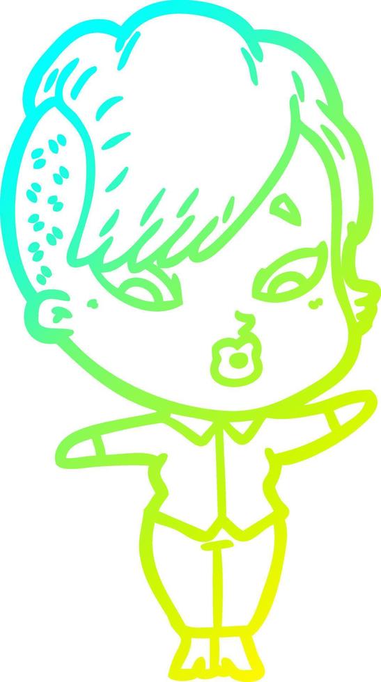 cold gradient line drawing cartoon surprised girl vector