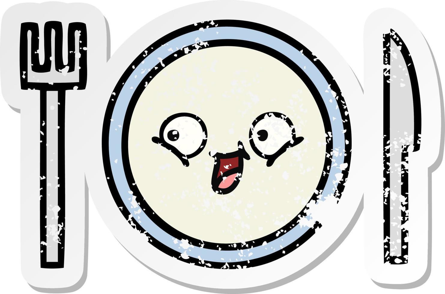distressed sticker of a cute cartoon dinner plate vector
