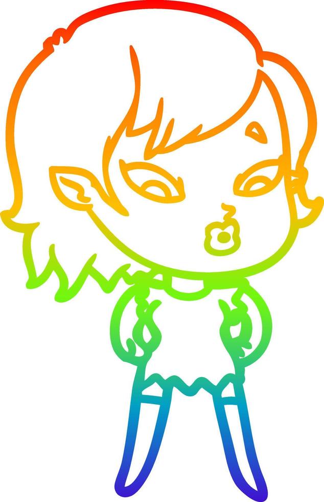 rainbow gradient line drawing cute cartoon vampire girl vector