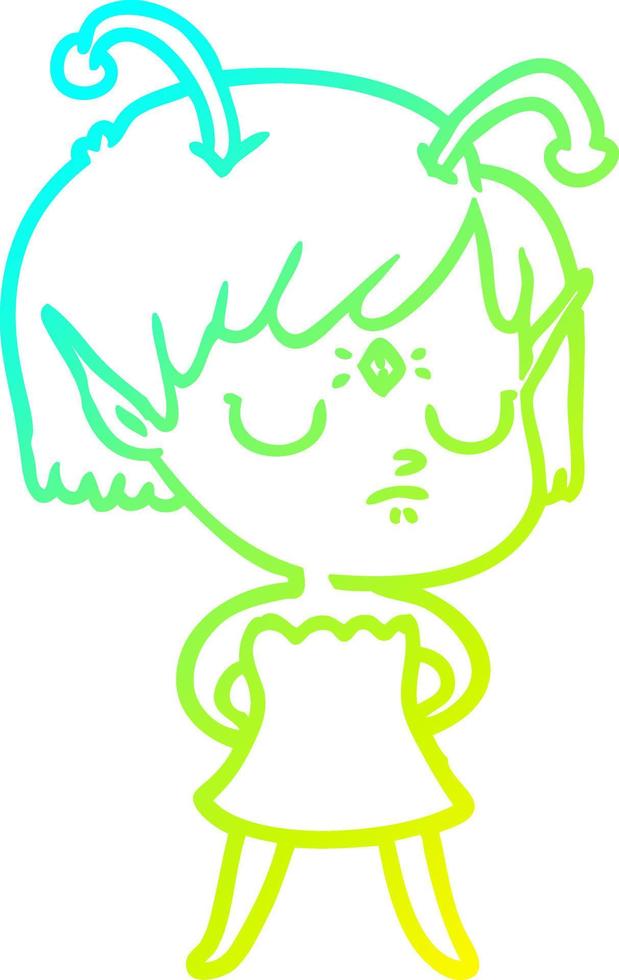 cold gradient line drawing cartoon alien girl vector