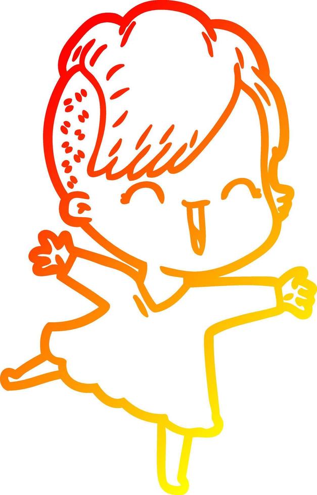 warm gradient line drawing cartoon happy hipster girl vector