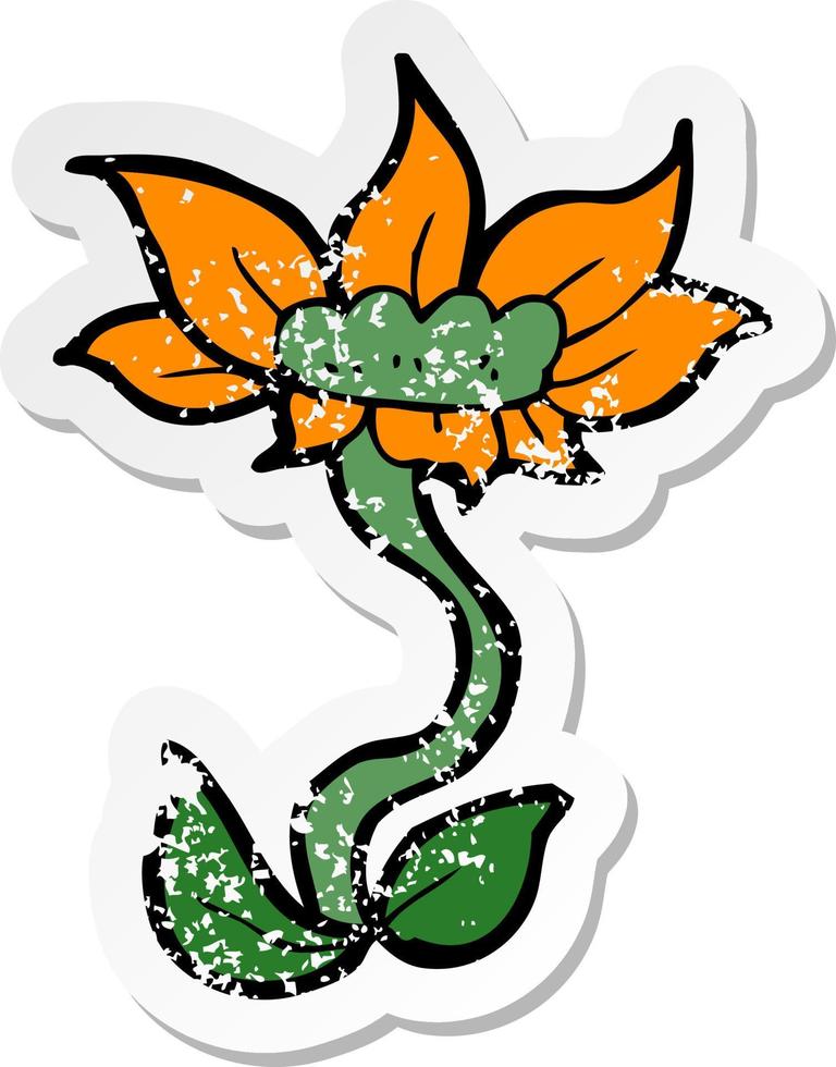 retro distressed sticker of a cartoon flower vector