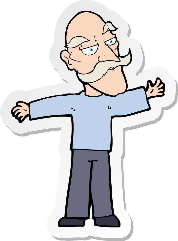 sticker of a cartoon old man spreading arms wide vector