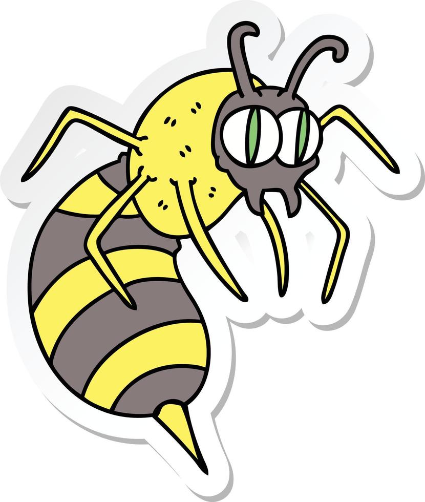 sticker of a quirky hand drawn cartoon wasp vector