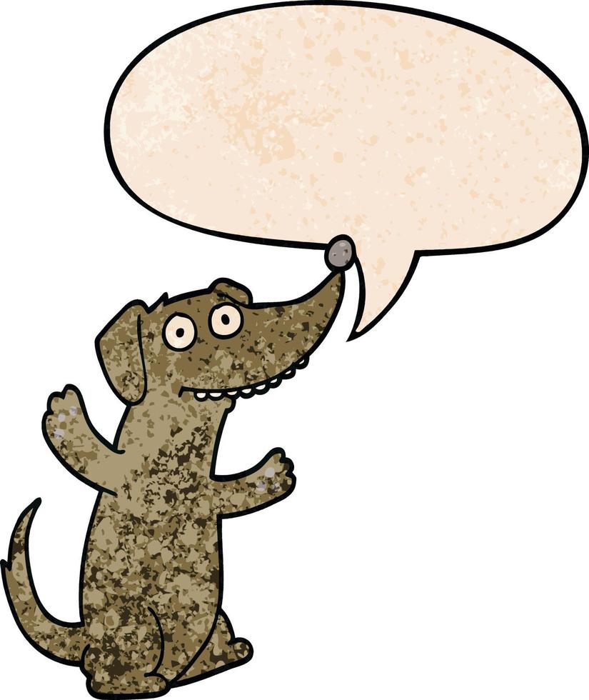 cartoon dog and speech bubble in retro texture style vector