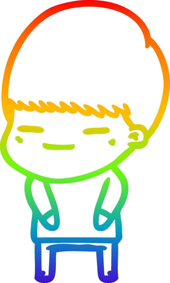 rainbow gradient line drawing cartoon smug boy vector